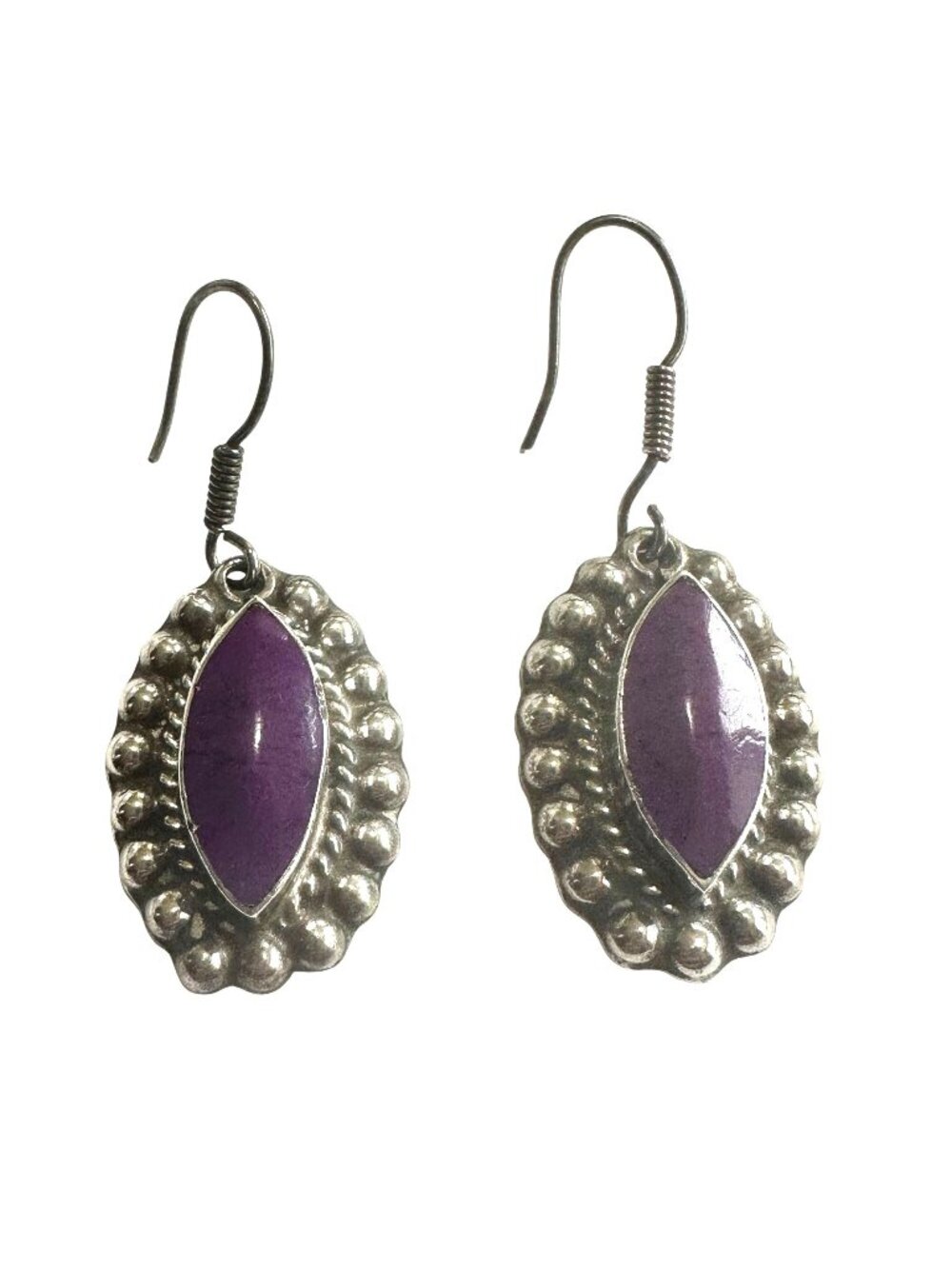 Sterling Silver Purple Stone Marquis Drop Earrings Made In Mexico